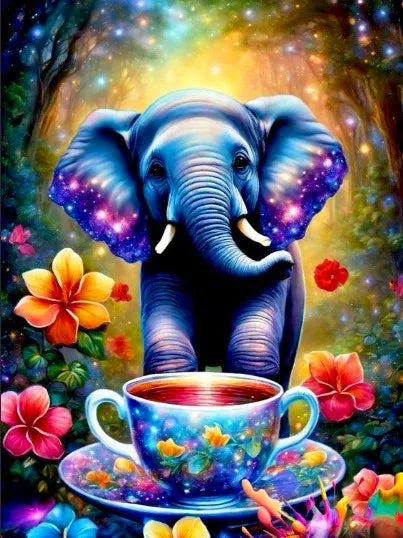 Diamond Painting Dieren - Kleurrijk Dier 30x40 cm Rond - Olifant 3