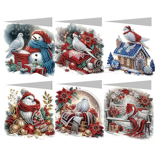 Diamond Painting Kerstkaarten set 6 stuks met duiven en strass steentjes