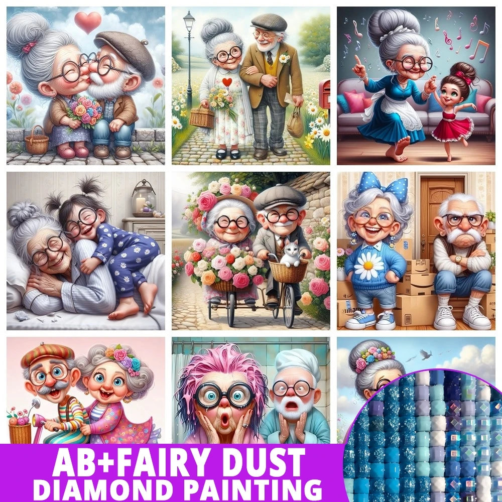 AB Diamond Painting op canvas - Fairy Dust Cartoon Opa & Oma