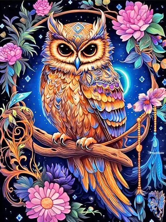 Diamond Painting Dieren - Kleurrijk Dier 30x40 cm Rond - Uil