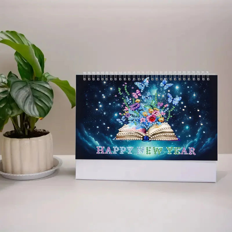 Diamond Painting Kalender met bloemen, vlinders en feestelijke accenten