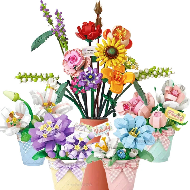 Bouwpakket Bloemenboeket met Rozen – Creatieve Bloemen Bouwstenen Set