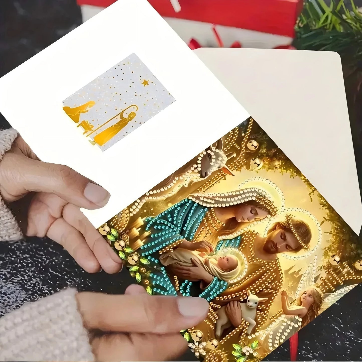 Diamond Painting Kerstkaarten Kerststal Set met 6 Wenskaarten