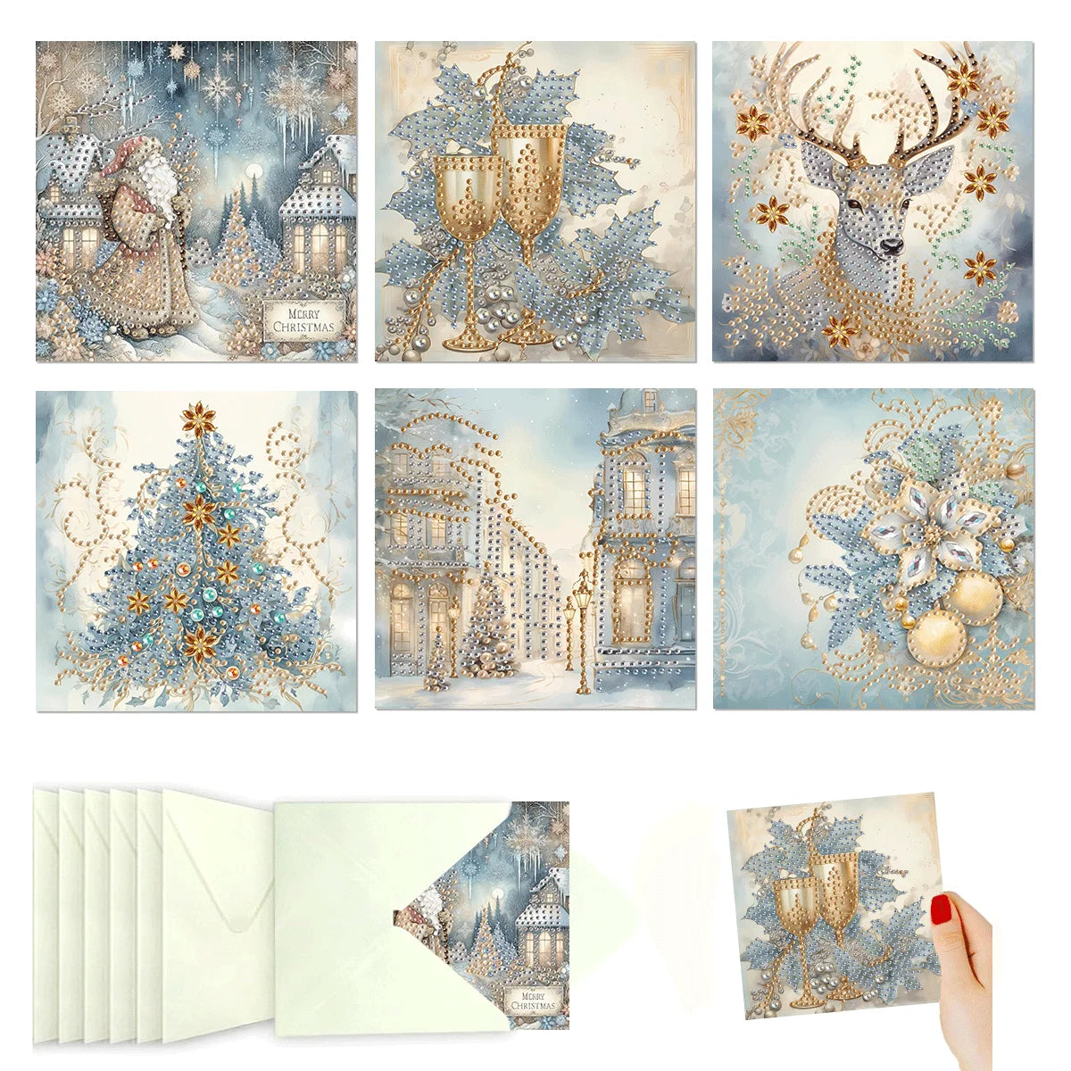Diamond Painting Kerstkaarten set 6 stuks met enveloppen - HK086