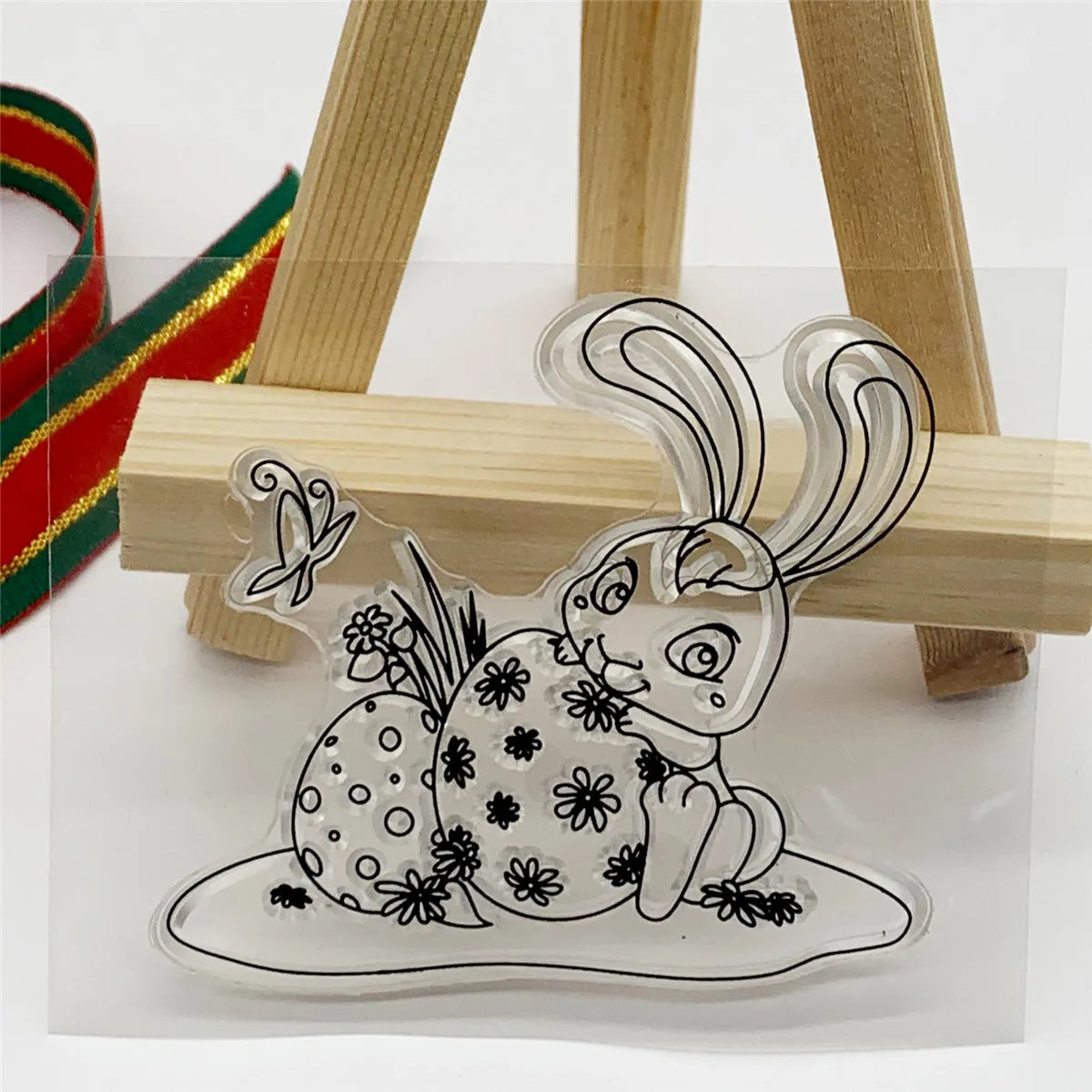 Stempel met snijmal als optie - Konijn & Paasei (10x8cm)