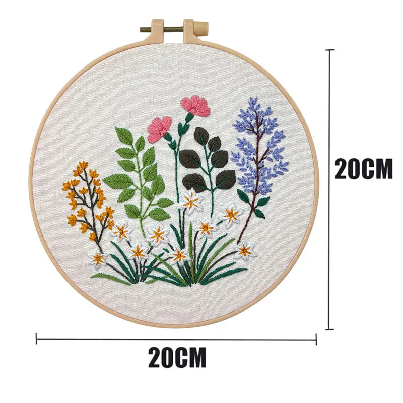 Borduurpakket rond Hond met Bloemen Kruissteekpakket voor Beginners