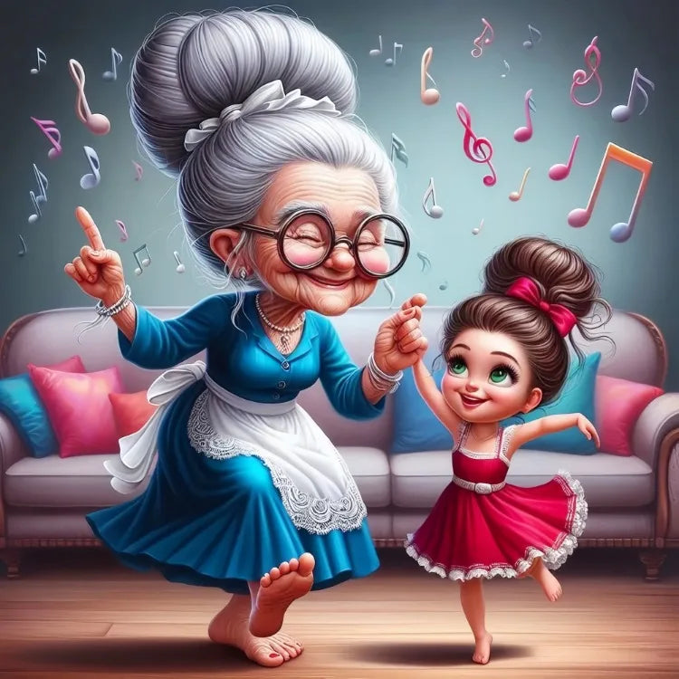 AB Diamond Painting op canvas - Fairy Dust Cartoon Opa & Oma