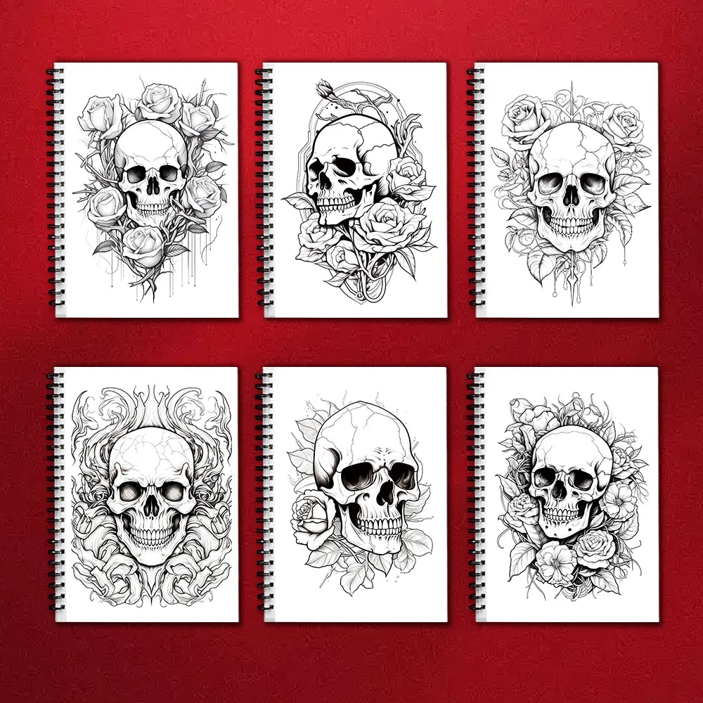 Kleurboek voor volwassenen – Skelet met rozen, 30 pagina’s