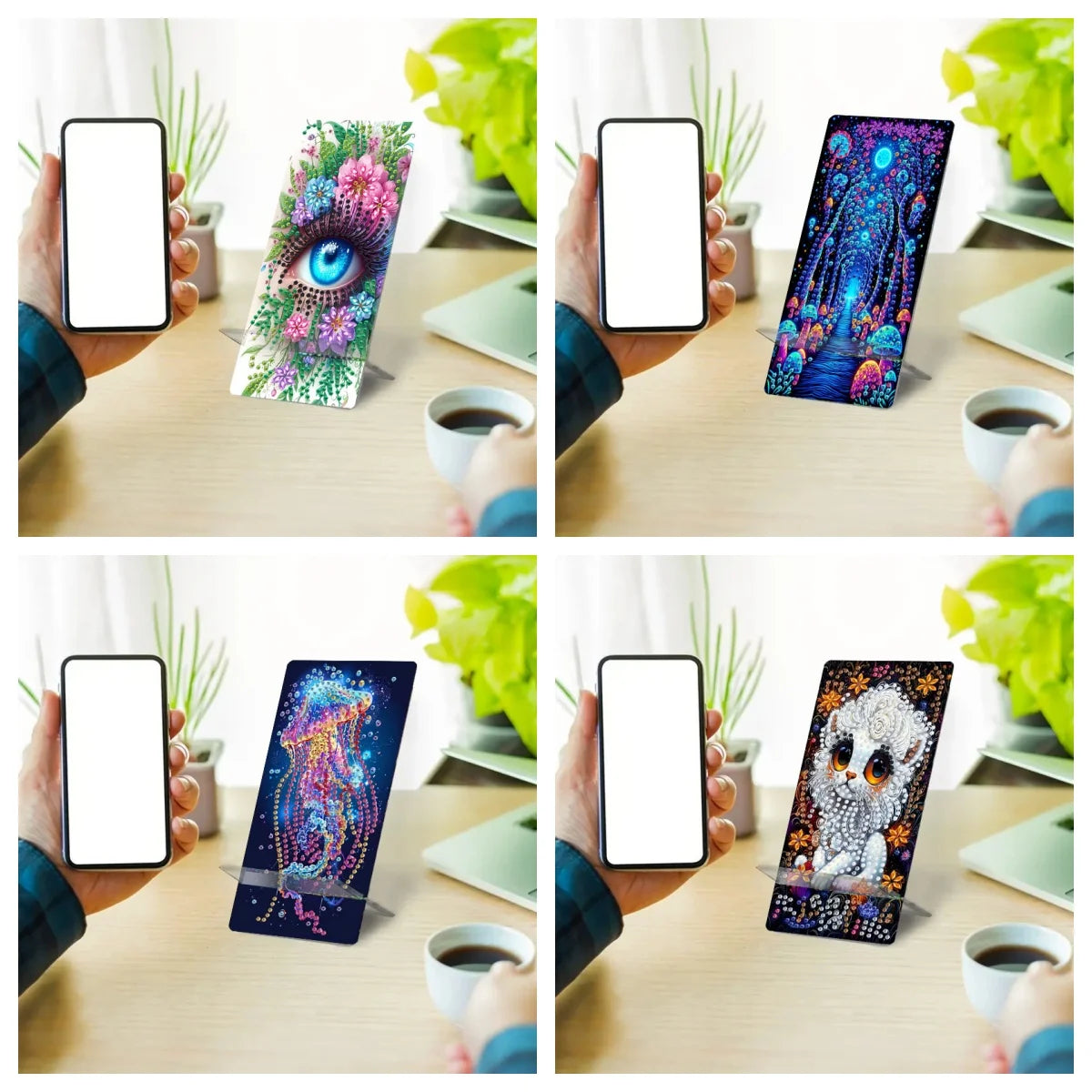 Diamond Painting Telefoon standaard met paddenstoel en ogen design