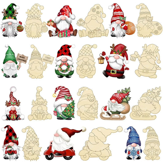 Houten figuur om zelf te kleuren/schilderen – 12 kerstgnomen hangdecoratie