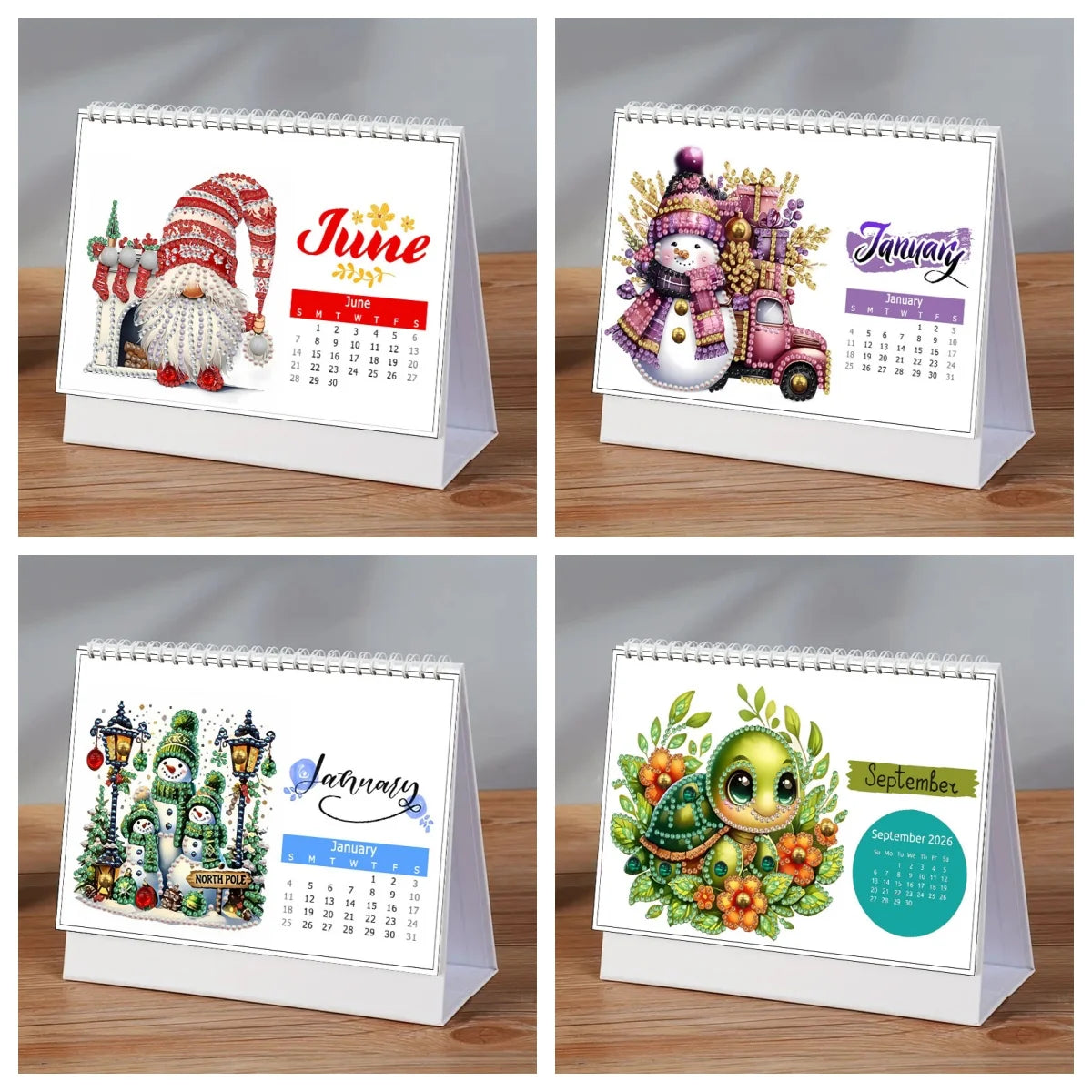 Diamond Painting Kalender 2026 met Kerst Kabouter, Sneeuwpop en Schildpad Ontwerpen