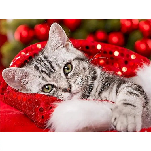 Diamond Painting Dieren - Kat met bloemen landschap wanddecoratie - DZDP32718