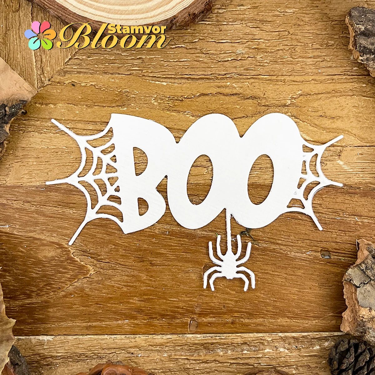 Snijmal Halloween Spinnenweb en BOO Woorden voor Scrapbooking en Kaarten