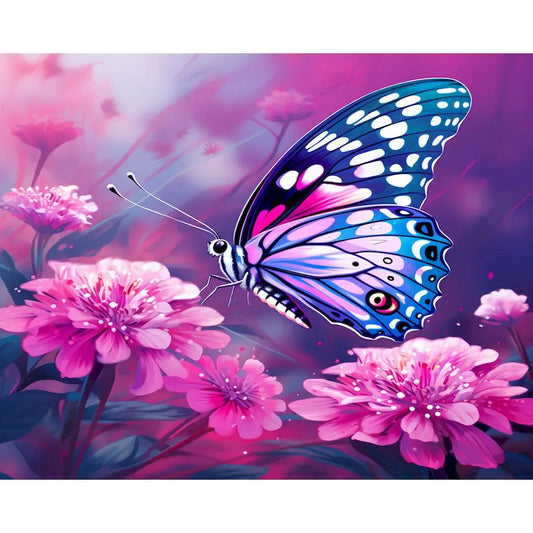 Schilderen op nummer Dieren - Vlinder met Kleurrijke Bloemen - 9965240