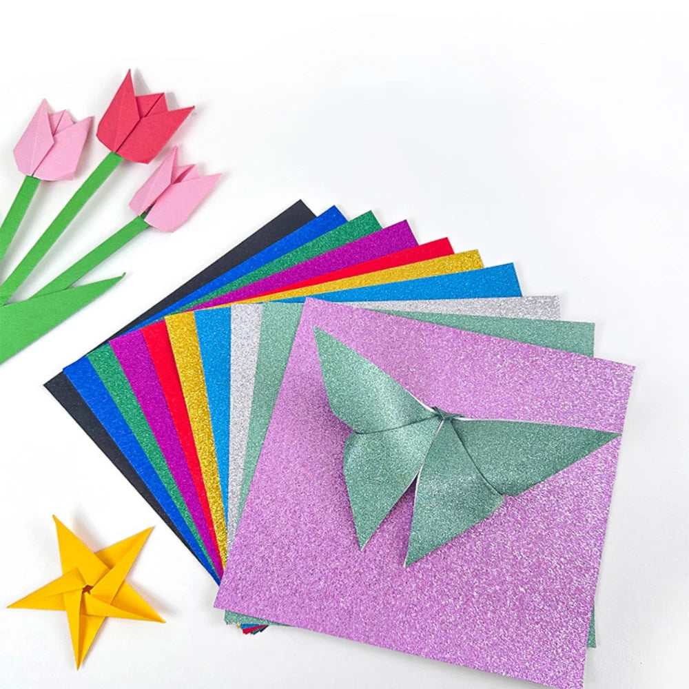 Papier voor kaarten maken en scrapbook glitter origami papier 15 x 15 cm