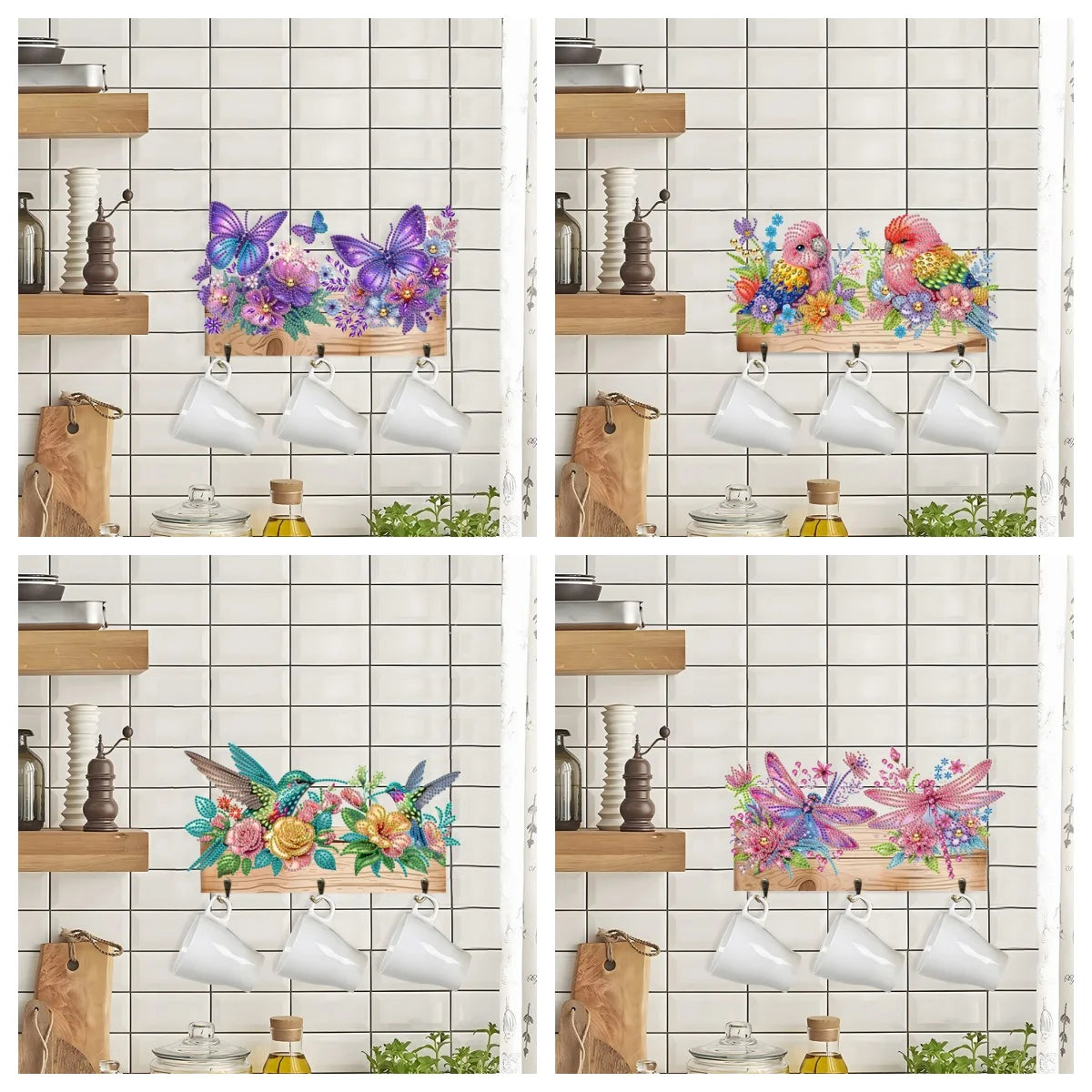 Diamond Painting Kapstok/Sleutelrek met Dierenprint en 3 Haken