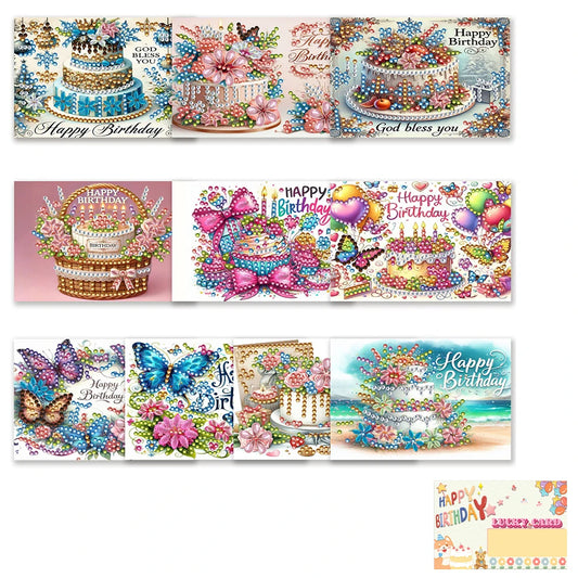 Diamond Painting Verjaardagskaarten set – Luxe Wenskaarten met Strass Steentjes