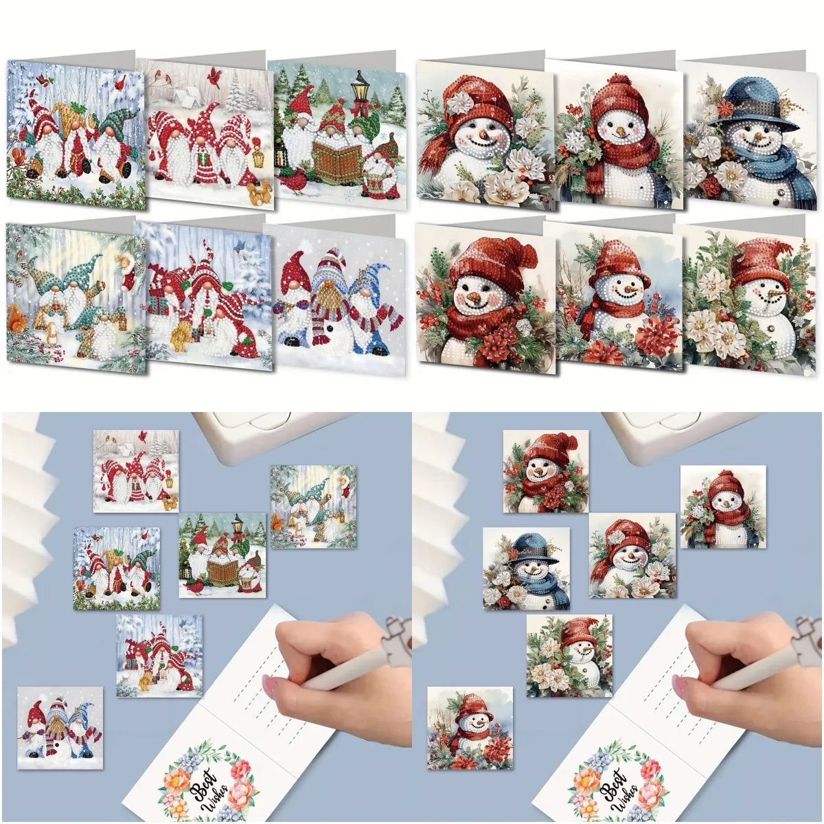 Diamond Painting Kerstkaarten set met Kabouters en Sneeuwpoppen