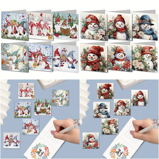 Diamond Painting Kerstkaarten set met Kabouters en Sneeuwpoppen