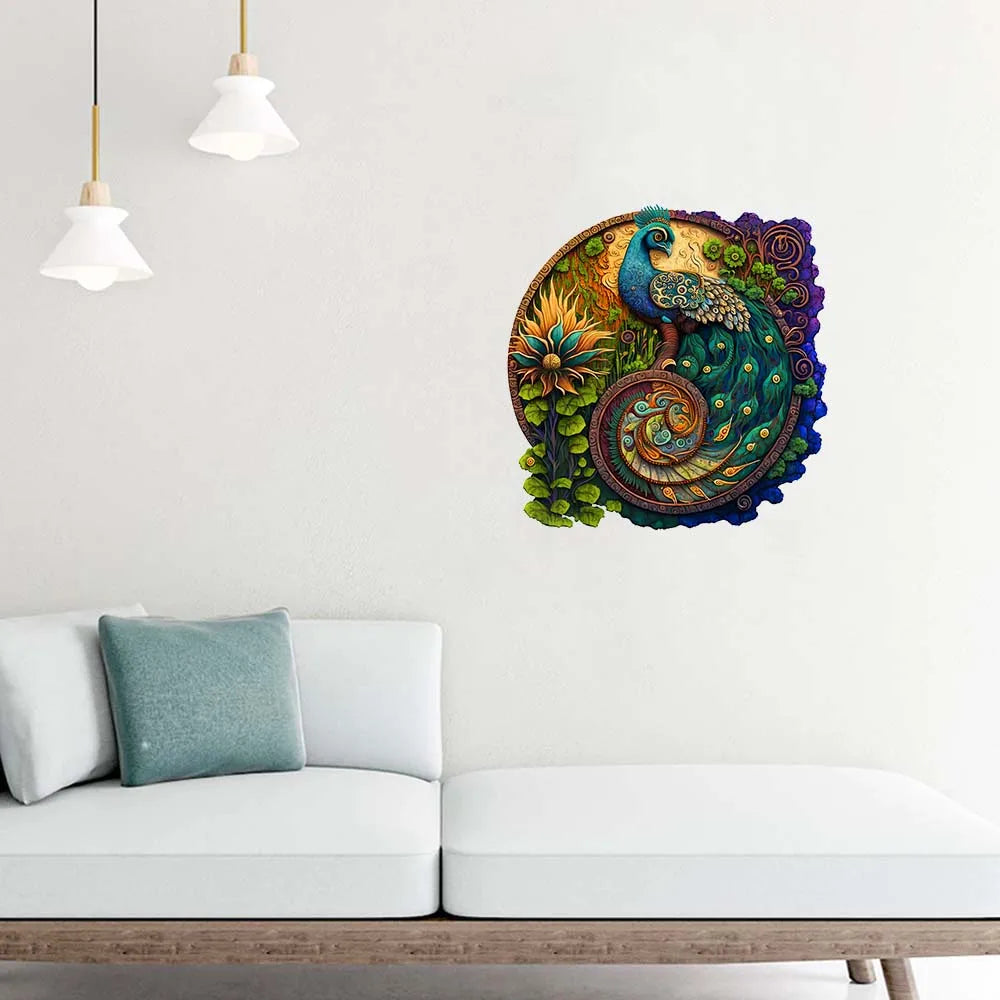 Houten figuren puzzel pauw – kleurrijke houten legpuzzel voor jong en oud