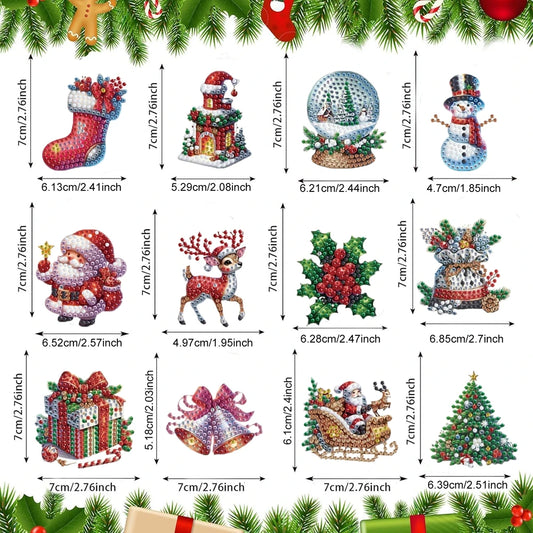 Diamond Painting Sleutelhanger set Kerst – 12 dubbelzijdige hangers - YSK222