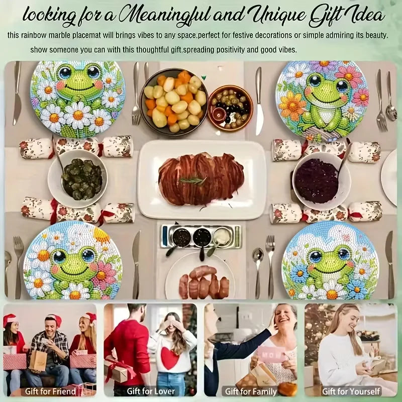 Diamond Painting Placemats Kikker Motief Houten Eettafel Set