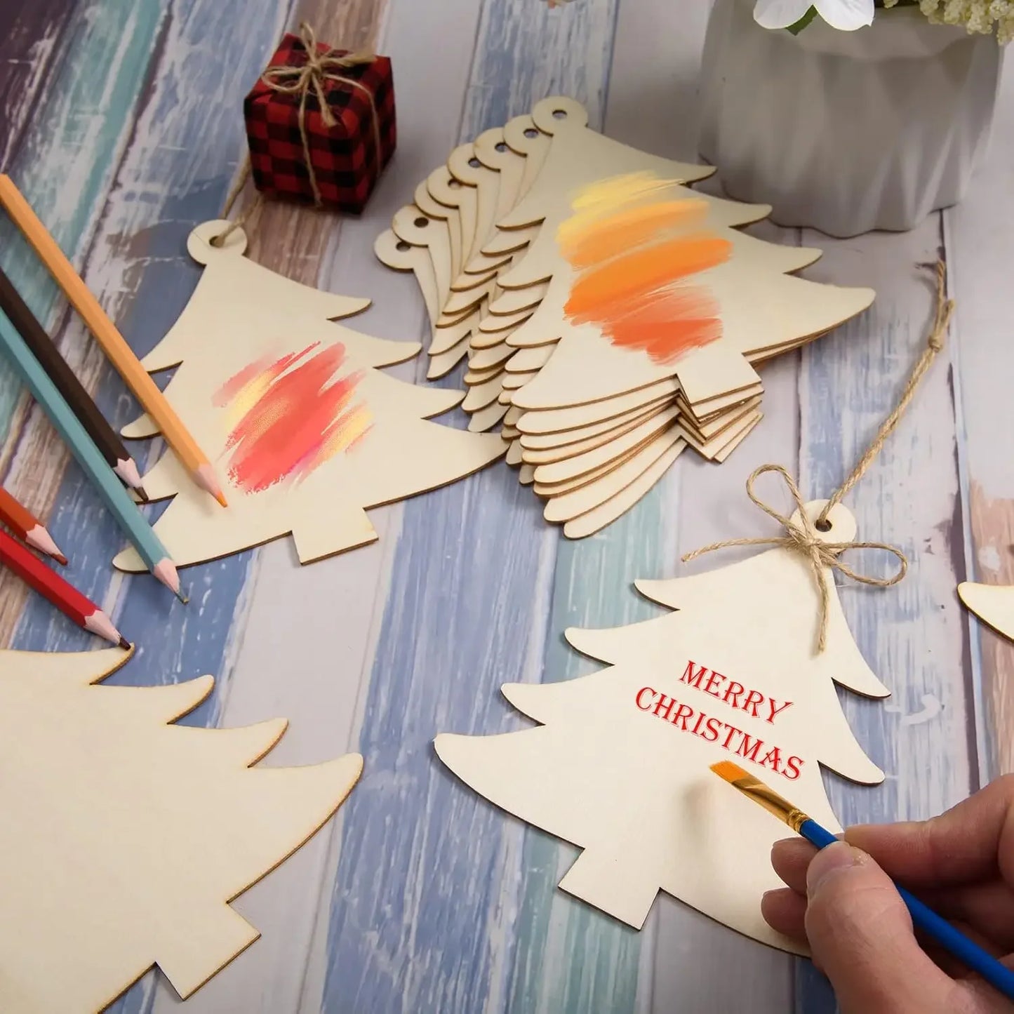Houten figuur om zelf te kleuren/schilderen kerstboom hanger decoratie
