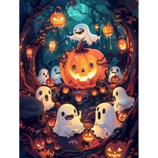 Schilderen op nummer Feestdagen - Halloween Spookbos met Pompoen - 9961718