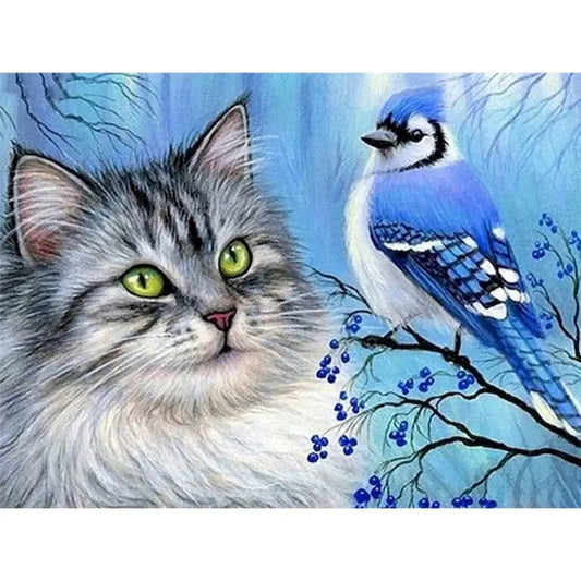 Diamond Painting Dieren - Kat met bloemen landschap wanddecoratie - DZDP32717