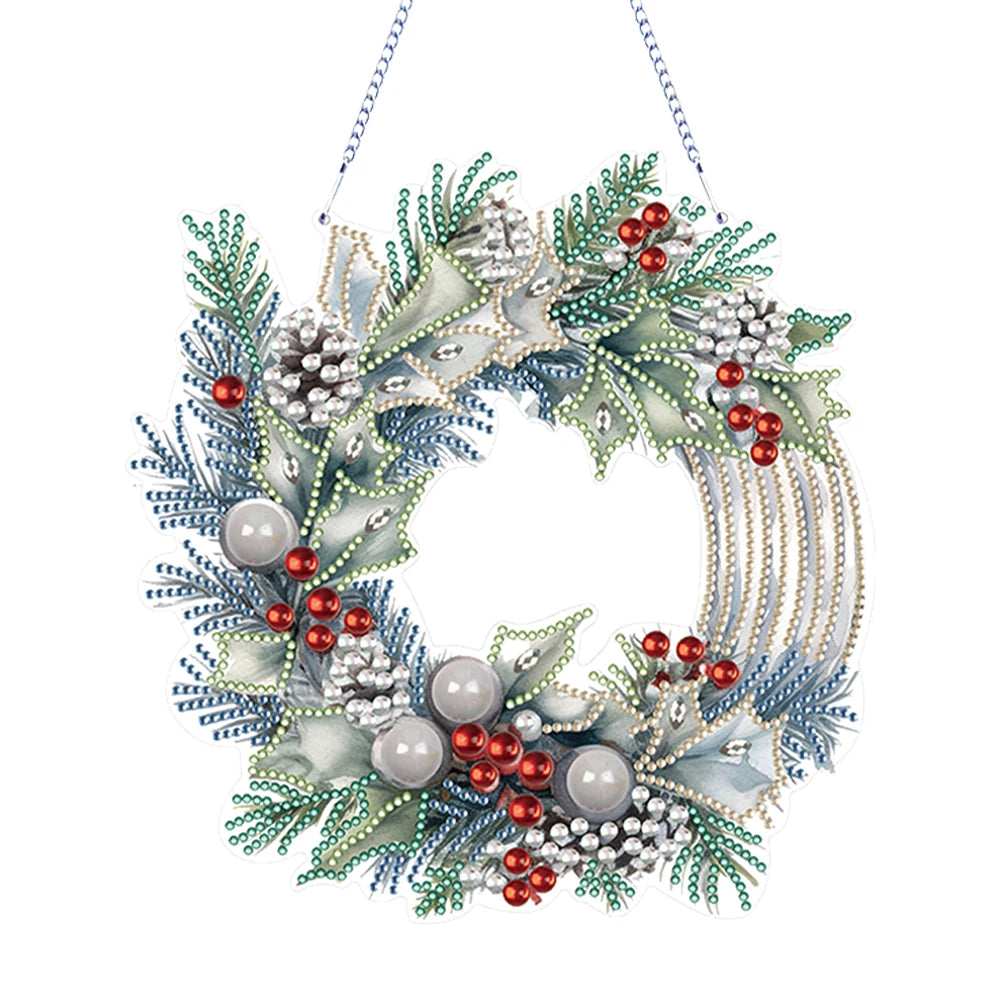 Diamond Painting Hangend Ornament Kerst Krans – Kerstdecoratie met Steentjes – Uniek Cadeau - GJ205