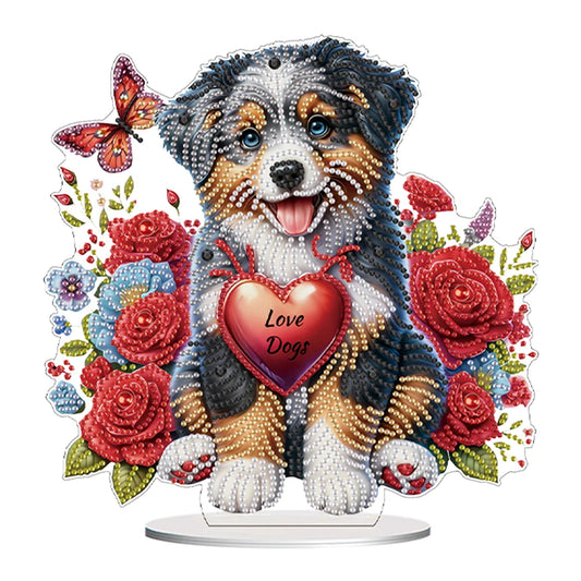 Diamond Painting Tafelornament Acryl Decoratie met Speciale Strass - Hond met hart