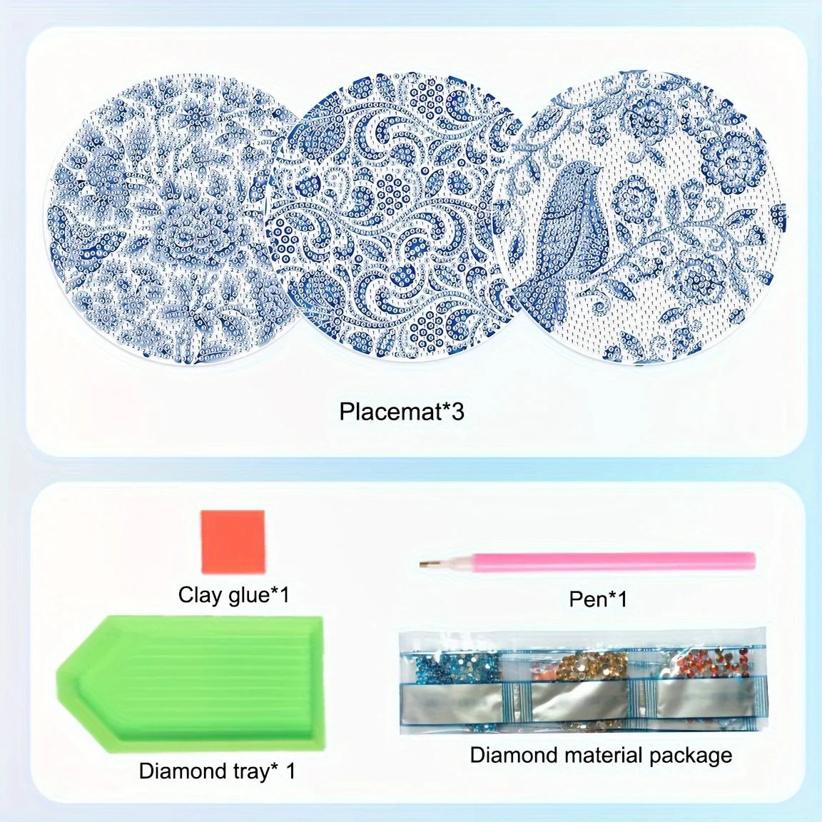Diamond Painting Placemats Blauwe Vogel Set voor Tafel en Keuken