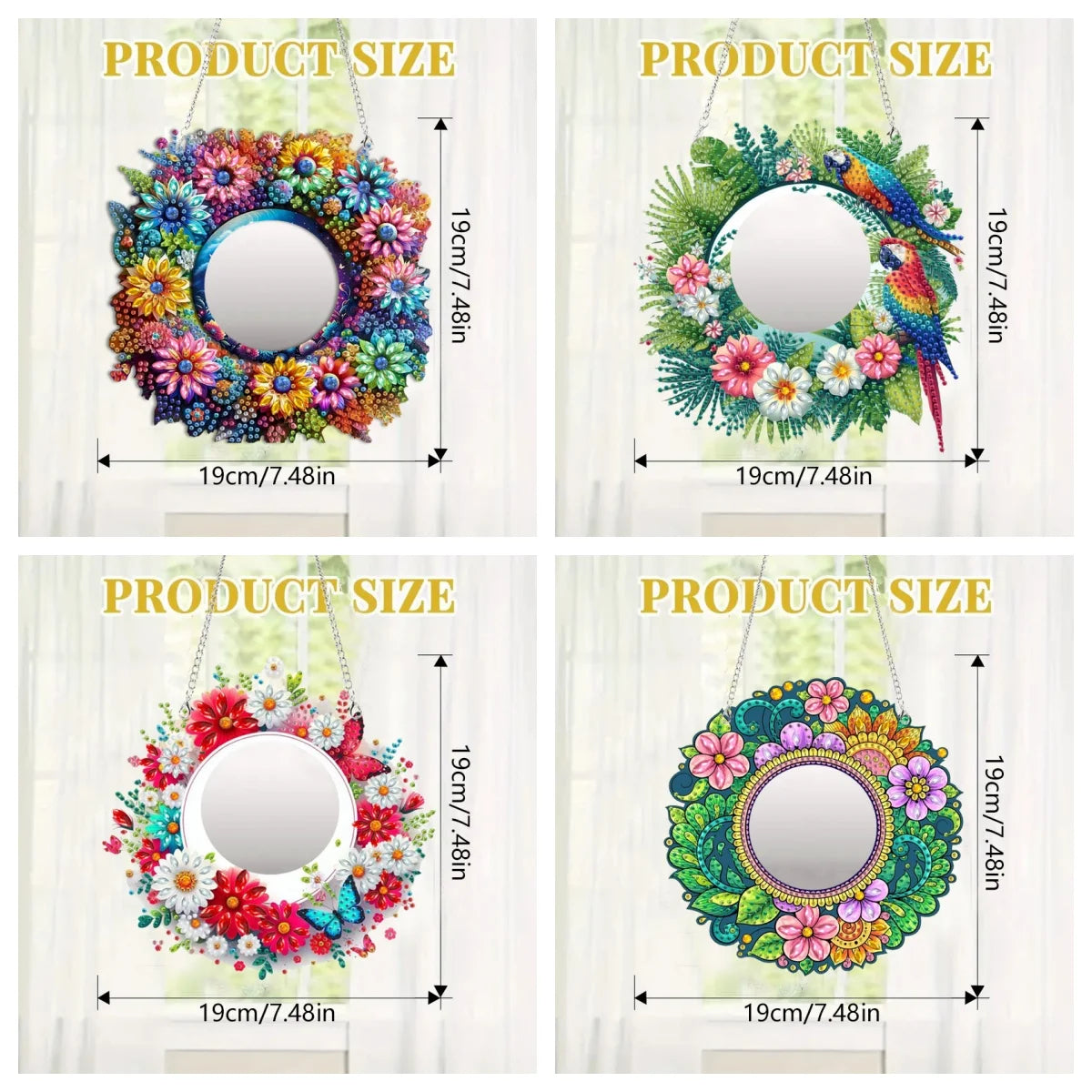 Diamond Painting Spiegel Gekleurde Bloemen Make-up Spiegel met Ketting - JZ014