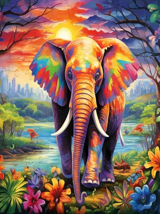 Diamond Painting Dieren - Kleurrijk Dier 30x40 cm Rond - Olifant 1