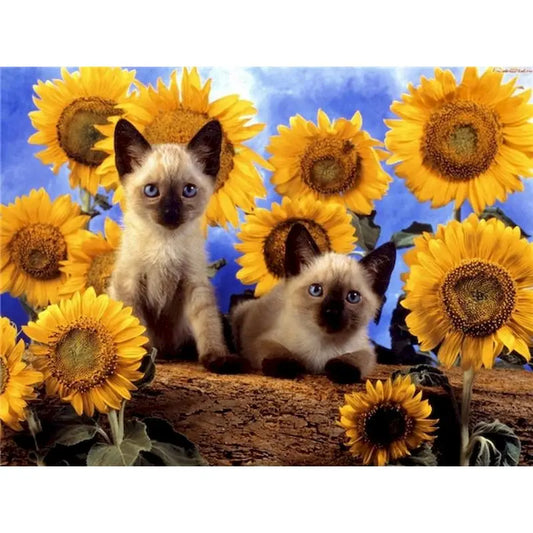 Diamond Painting Dieren - Kat met bloemen landschap wanddecoratie - DZDP32700