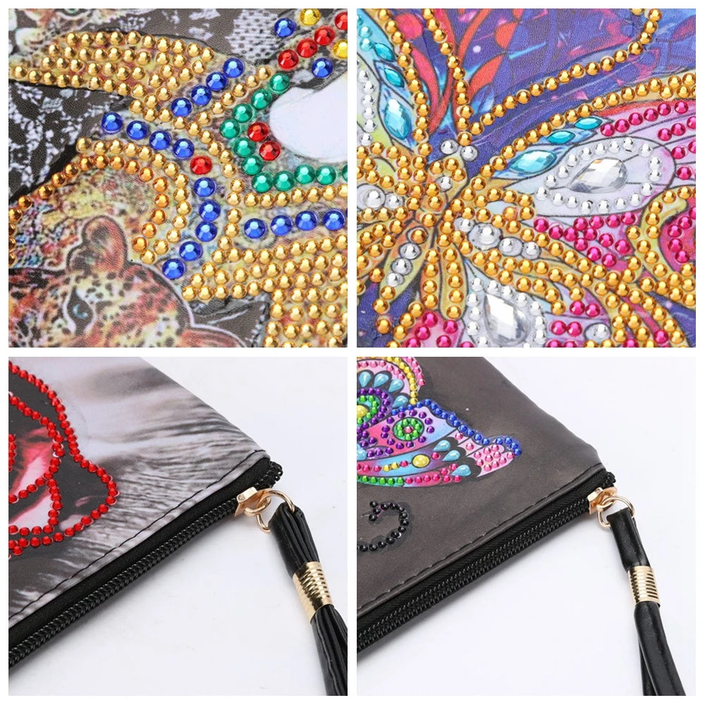 Diamond Painting Etui Vlinder en Roos Luxe Handtas met Strass