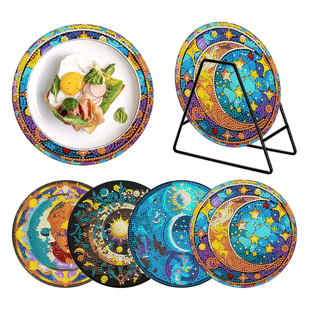 Diamond Painting Placemat met Bloemen en Koe Design – Set van 4