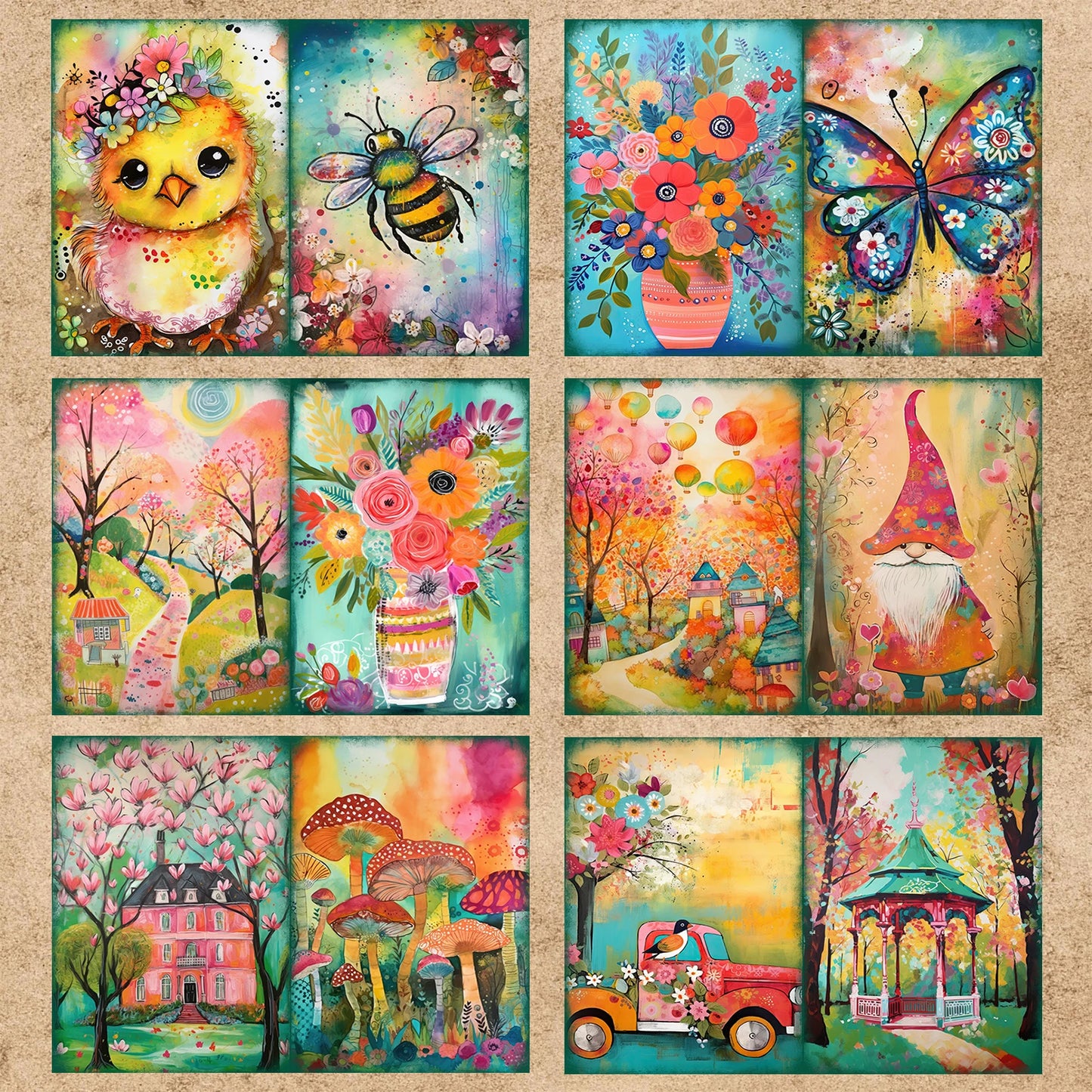 Papier voor kaarten maken en scrapbook met aquarel bloemen en vogels