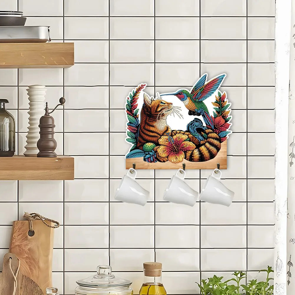 Diamond Painting Kapstok/Sleutelrek Dieren Design Houten Wandhaken