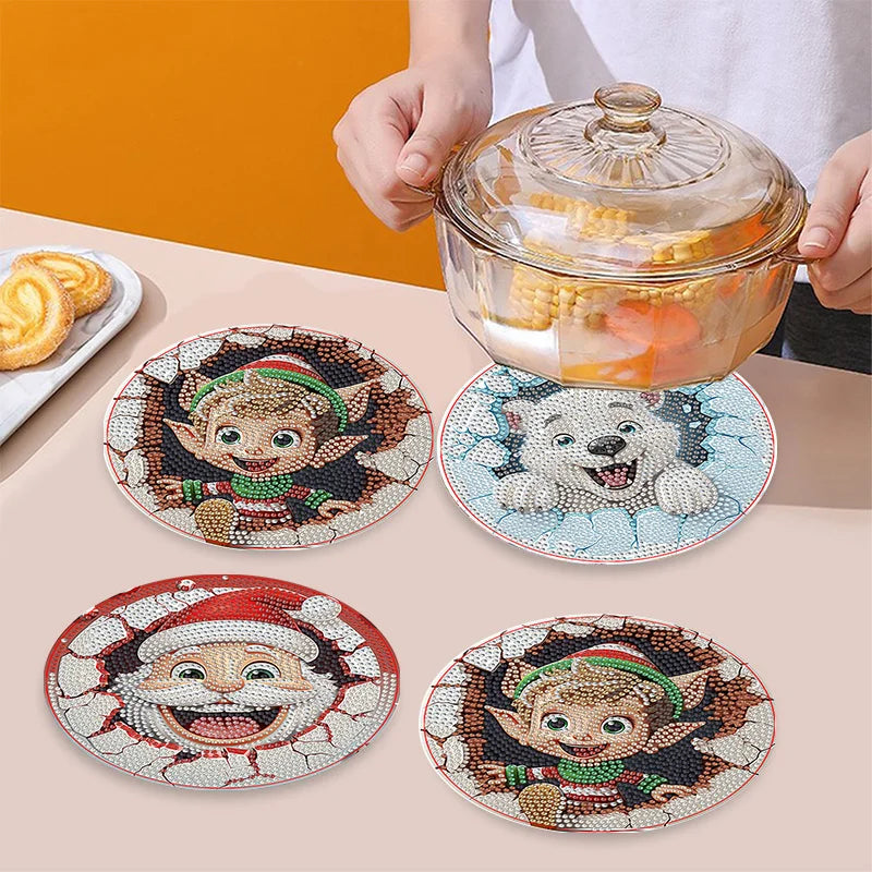 Diamond Painting Placemats Kerst Figuren Set van 4 Antislip Tafelmats