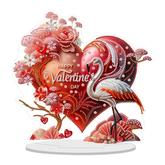 Diamond Painting Tafelornament Acryl Decoratie Set voor Beginners en Volwassenen - Flamingo Valentijn