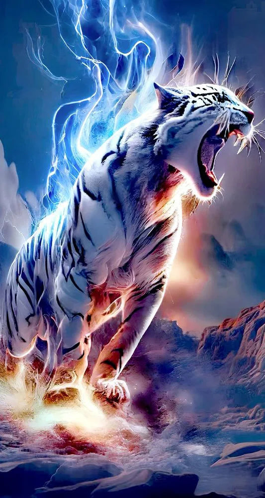 AB Diamond Painting op canvas - Tijger bij Sakura boom en maan