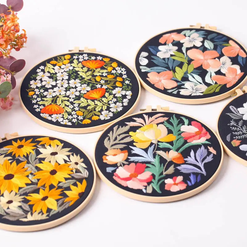 Borduurpakket rond Bloemen Borduren voor Beginners met Volledig Patroon