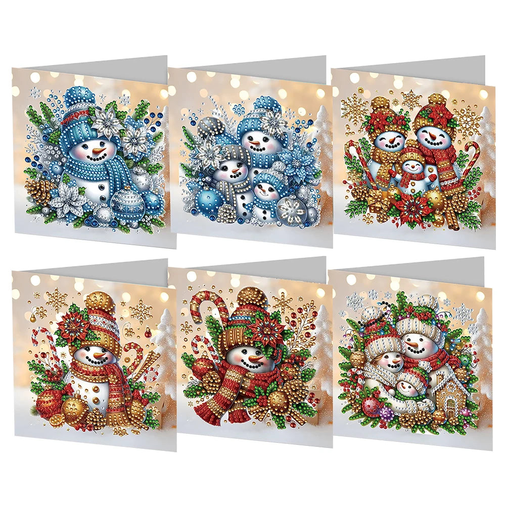 Diamond Painting Kerstkaarten set - Luxe kerstgroet kaarten met steentjes - Sneeuwpop