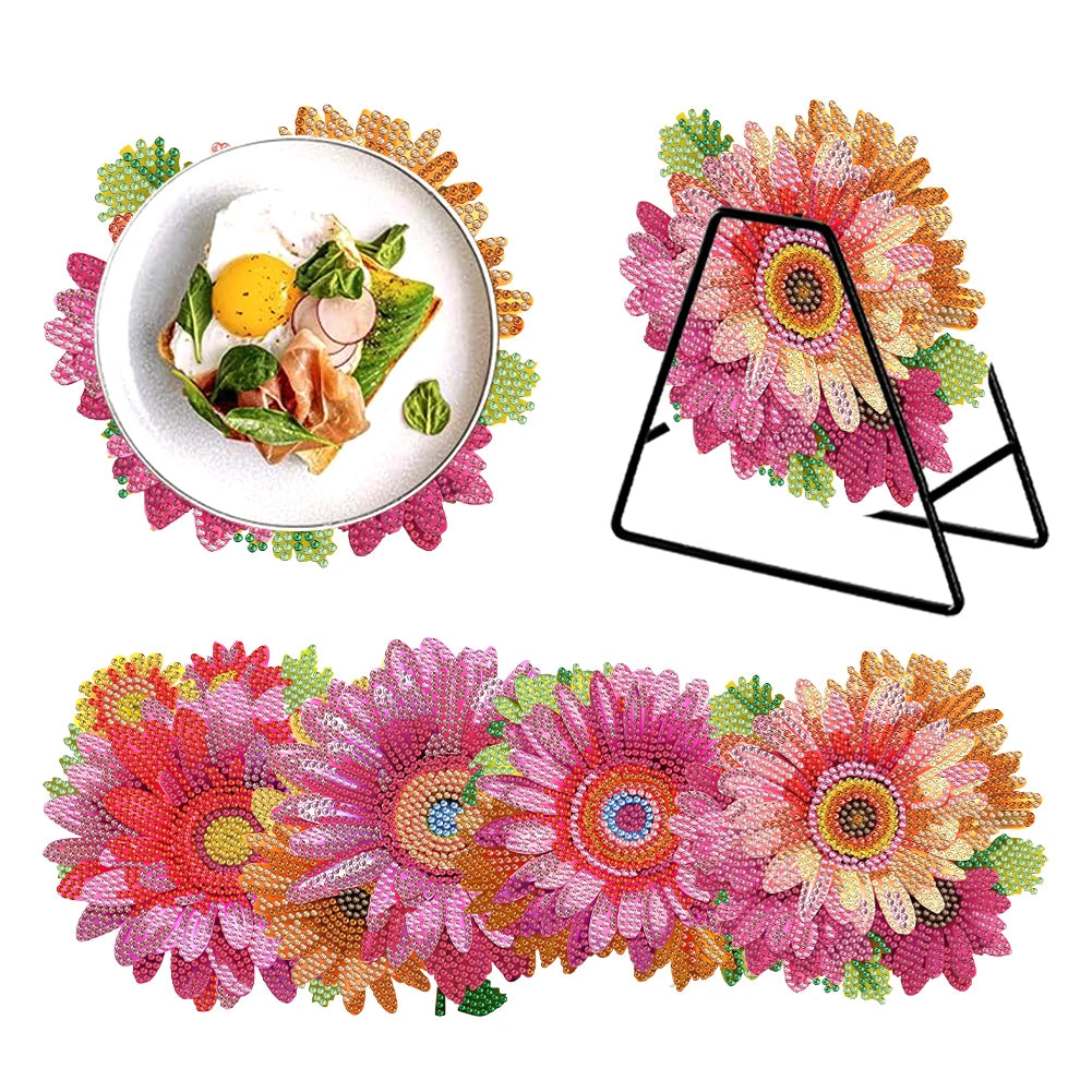 Diamond Painting Placemat met Bloemen en Koe Design – Set van 4