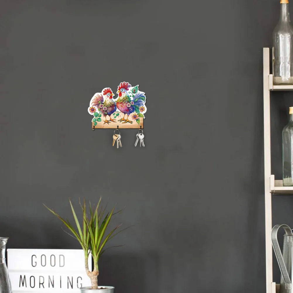 Diamond Painting Kapstok/Sleutelrek met Dieren Motief en 3 Haken