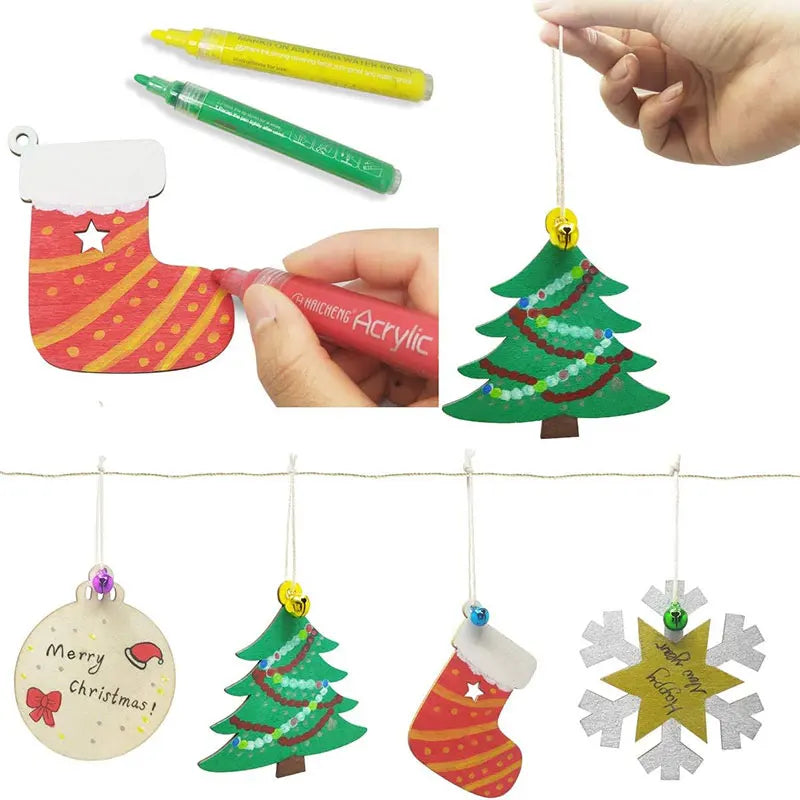 Houten figuur om zelf te kleuren/schilderen – Kerstversiering 10 stuks