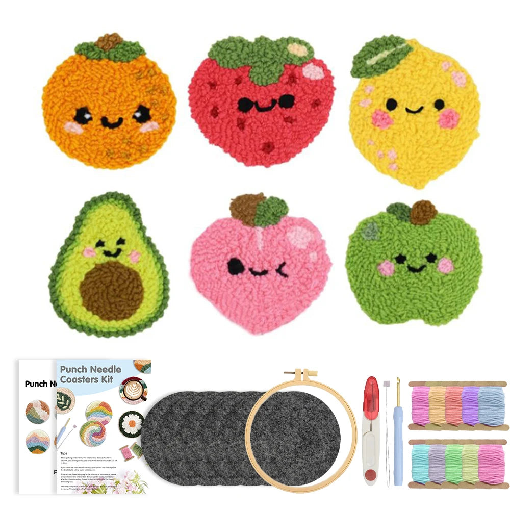Punch Needle pakket Onderzetters Dieren en Bloemen 6 Stuks voor Beginners