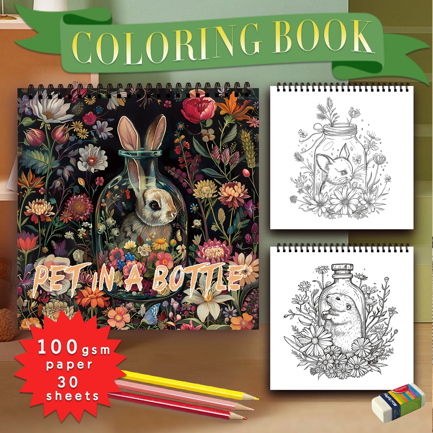 Kleurboek voor volwassenen – 30 rustgevende tekenpagina’s op dik papier - Pet in a bottle