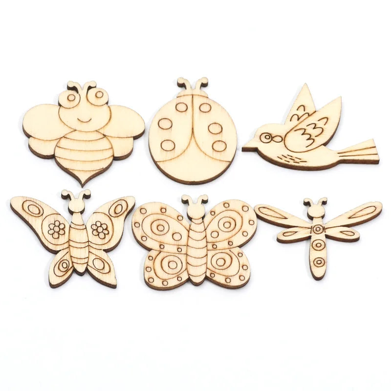 Houten figuur om zelf te kleuren/schilderen – Mix van 20 insecten